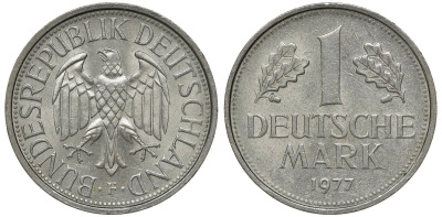 ФРГ 1 МАРКА 1977 F J 385, KM 110 медно-никель aUNC 72-855