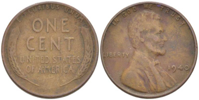 США 1 ЦЕНТ 1940 ЛИНКОЛЬН KM 132 бронза 3309-442