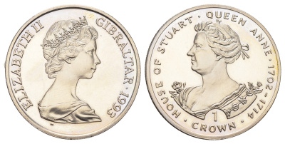 Гибралтар 1 крона 1993 Династия Стюартов - Королева Анна KM 132 медно-никель BU 00-00