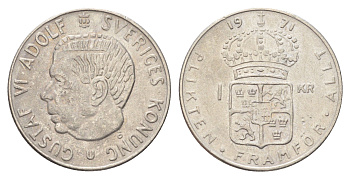 Швеция 1 крона 1971 U, Густав VI Адольф (1950-1973) KM 826a медь плакированная медно-никелем 4706-953