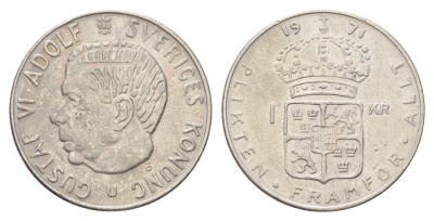 Швеция 1 крона 1971 U, Густав VI Адольф (1950-1973) KM 826a медь плакированная медно-никелем 4706-953