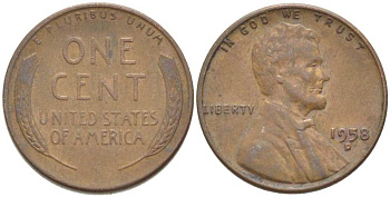 США 1 ЦЕНТ 1958 D, ЛИНКОЛЬН KM А132 медь цинк 218-736