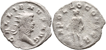 Римская Империя денарий 263 Галлиен APOLLO CONSER Медиолан fine RIC 468 серебро 270-445