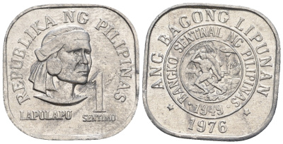 Филиппины 1 сентимо 1976 вождь острова Мактан Лапу-Лапу KM 205 алюминий  UNC  220-1149
