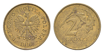 Польша 2 гроша 1992 Y 277 марганец латунь aUNC 4625-146