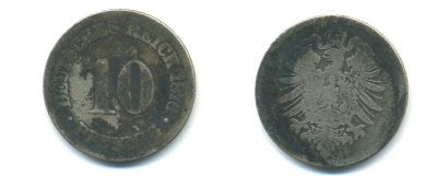 ГЕРМАНИЯ 10 ПФЕННИГОВ 1876 C, СТАРОГЕРБОВКА, KM 4, J. 4 медно-никель 4379-768