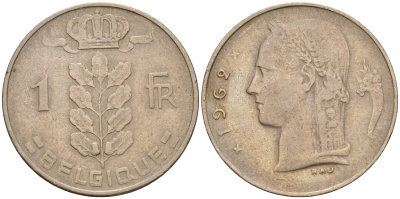 Бельгия 1 франк 1962 Belgique KM 142.1 медно-никель    4161-1236