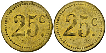 Франция 25†сантимов XIX-XX век ресторанный жетон латунь 4166-1122