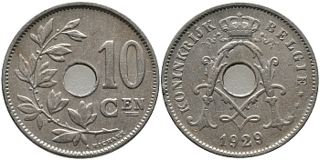 БЕЛЬГИЯ 10 САНТИМОВ 1929 BELGIE KM 86 медно-никель 4379-142