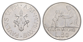 Ватикан 50 лир 1978 KM 136 нержавеющая сталь UNC 4633-1225