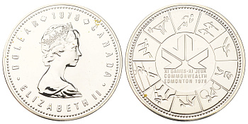 Канада 1 доллар 1978 XI игры содружества в Эдмонтоне, в оригинальном упаковке KM 121 серебро BU 1-4-2-21