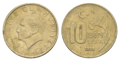 Турция 10000 лир 1998 Кемаль Ататюрк KM 1027.2 медь цинк никель 4648-913