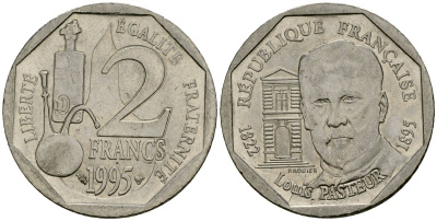 Франция 2 франка 1995 100 лет со дня смерти Луи Пастера KM 1119 никель 4168-613