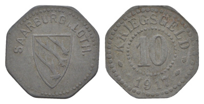 Сарребург в Лотарингии 10 пфеннигов 1917 Funck 462.2, Men05 22218..2, Men18 27788.2 цинк 4636-731