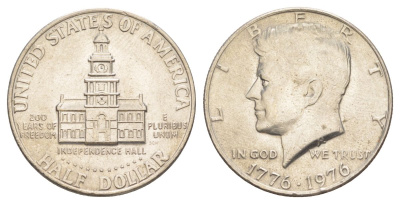 США 1/2 доллара (50 центов) 1976 200 лет независимости, Джон Кеннеди KM 205 медь плакированная медно-никелем aUNC 4542-916