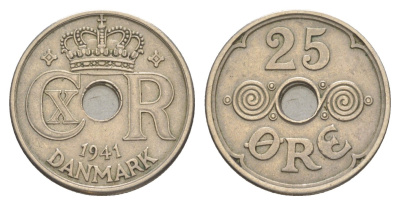 Фарерские острова 25 эре 1941 Кристиан X (1912-1947), датские территории KM 5 медно-никель 3711-1724
