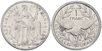 Французская Новая Каледония 1 франк 2016 птица кагу, (IEOM) KM 10, Schoen 10 алюминий 33-1132