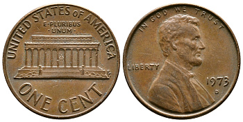 США 1 ЦЕНТ 1973 D, ЛИНКОЛЬН КМ 201 медь цинк 176-833