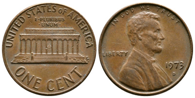 США 1 ЦЕНТ 1973 D, ЛИНКОЛЬН КМ 201 медь цинк 176-833