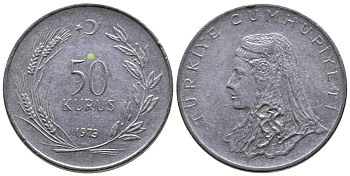 Турция 50 курушей 1973 Анатолийская невеста KM 899 нержавеющая сталь 84-1222