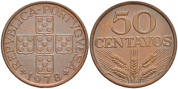 ПОРТУГАЛИЯ 50 СЕНТАВО 1978 KM 596 бронза 4561-632