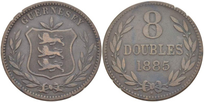 Гернси 8 даблов (дублей) 1885 Н KM 7 бронза 4517-936