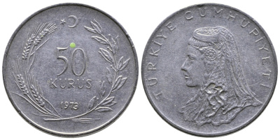 Турция 50 курушей 1973 Анатолийская невеста KM 899 нержавеющая сталь 84-1222
