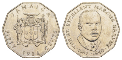 Ямайка 50 центов 1986 Маркус Гаврей (1887-1940) KM 65 медно-никель UNC 91-1046
