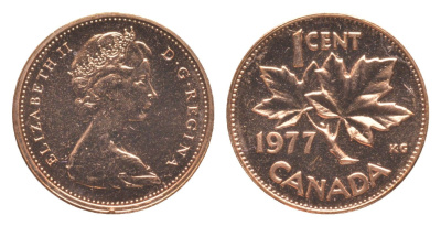 Канада 1 цент 1977 Елизавета II (1952-2022), кленовый лист KM 59 бронза PROOF-LIKE (BU) 4639-351
