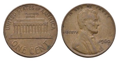США 1 цент 1960 Авраам Линкольн KM 201 медь цинк 4674-463