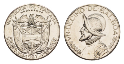 Панама 1/10 бальбоа (10 сентесимо) 1967 тираж 12.701 экземпляров KM 10 медь плакированная медно-никелем PROOF 1524-1311