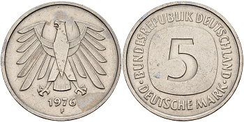 ФРГ 5 марок 1976 F KM 140.1, J. 415 никель покрытый медно-никелем    4149-524