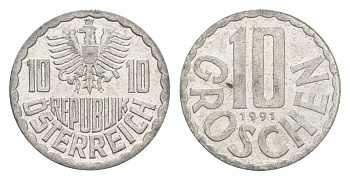Австрия 10 грошей 1991 KM 2878 алюминий 4147-623