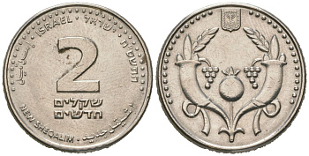 Израиль 2 новых шекеля 2008 JE 5768 KM 433 сталь плакированная никелем aUNC 4606-945