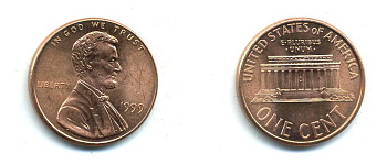 США 1 цент 1999 Авраам Линкольн KM 201b цинк плакированный медью UNC 4364-317