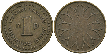 Англия жетон игровой ND 1 ПЕННИ ТОКЕН, ТОРГОВЫЕ АВТОМАТЫ VENDING ONLY латунь 99-532