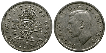 Великобритания 2 шиллинга (флорин) 1949 Георг VI (1936-1952) KM 878, Spink 4107 медно-никель 4381-1241