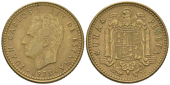 Испания 1 песета 1975 (79) Хуан Карлос I (1975-2014) KM 806 алюминиевая бронза 54-862