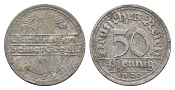 Германия 50 пфеннигов 1920 J KM 27, J. 301 алюминий 4638-1011
