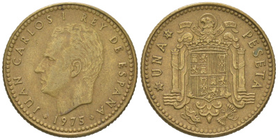 Испания 1 песета 1975 (79) Хуан Карлос I (1975-2014) KM 806 алюминиевая бронза 54-862