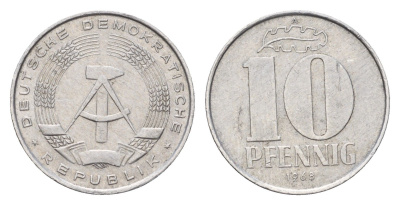 ГДР 10 пфеннигов 1968 KM 10 алюминий 4617-137