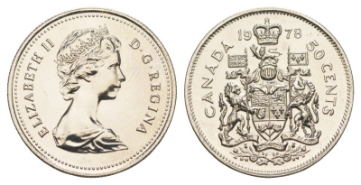 Канада 50 центов 1978 Елизавета II (1952-2022), герб KM 75 никель PROOF-LIKE (BU) 4631-956