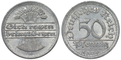 Германия 50 пфеннигов 1920 A KM 27, J. 301, Weege 10 алюминий 4121-1134