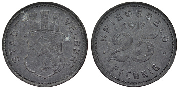 Германия, Фельберт 25 пфеннигов 1917 Северный Рейн-Вестфалия, нотгельд Funck 561.1 цинк 4121-257