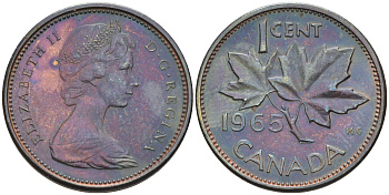 Канада 1 цент 1965 Елизавета II (1952-2022), кленовый лист KM 59.1 бронза  4147-245