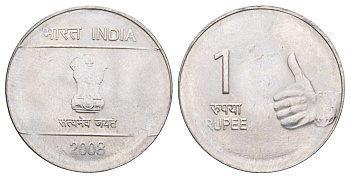 Индия 1 рупия 2008 KM 331 нержавеющая сталь 4629-617