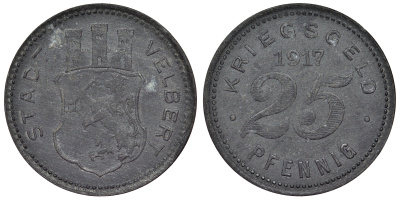 Германия, Фельберт 25 пфеннигов 1917 Северный Рейн-Вестфалия, нотгельд Funck 561.1 цинк 4121-257