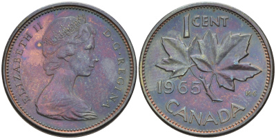 Канада 1 цент 1965 Елизавета II (1952-2022), кленовый лист KM 59.1 бронза  4147-245