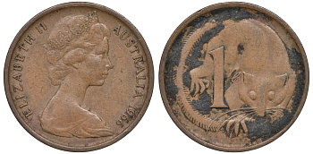 Австралия 1 цент 1966 Елизавета II (1952-2022), опоссум КМ 62 бронза 4609-1061