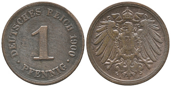 ГЕРМАНИЯ 1 ПФЕННИГ 1900 A KM 10, J. 10 медь 100-865
